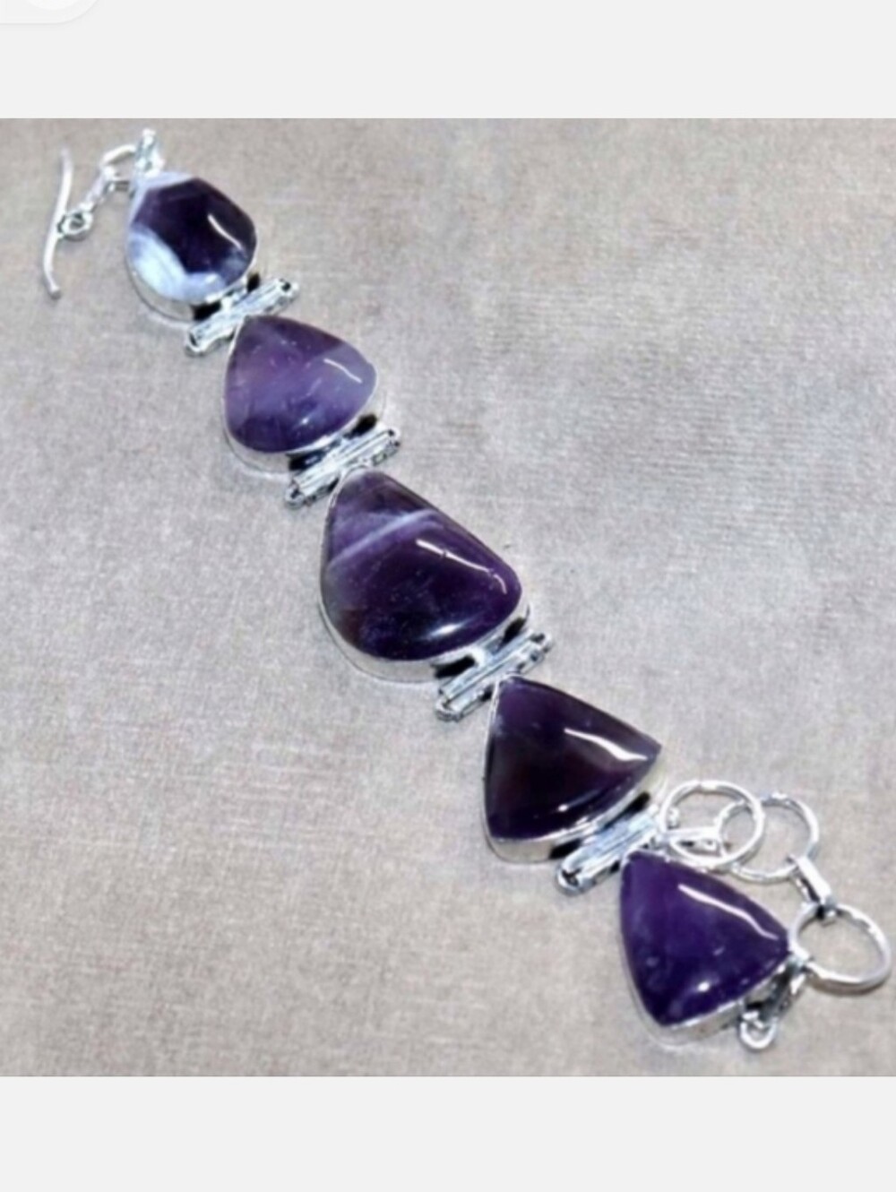 Chevron Amethyst Gemstone 925 Sterling Silver Handmade Bracelet